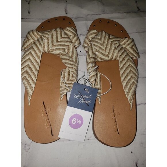 UNIVERSAL Thread Women's Louise Chevron Print Knotted Slide Sandals Tan Size 6.5 - Picture 3 of 4